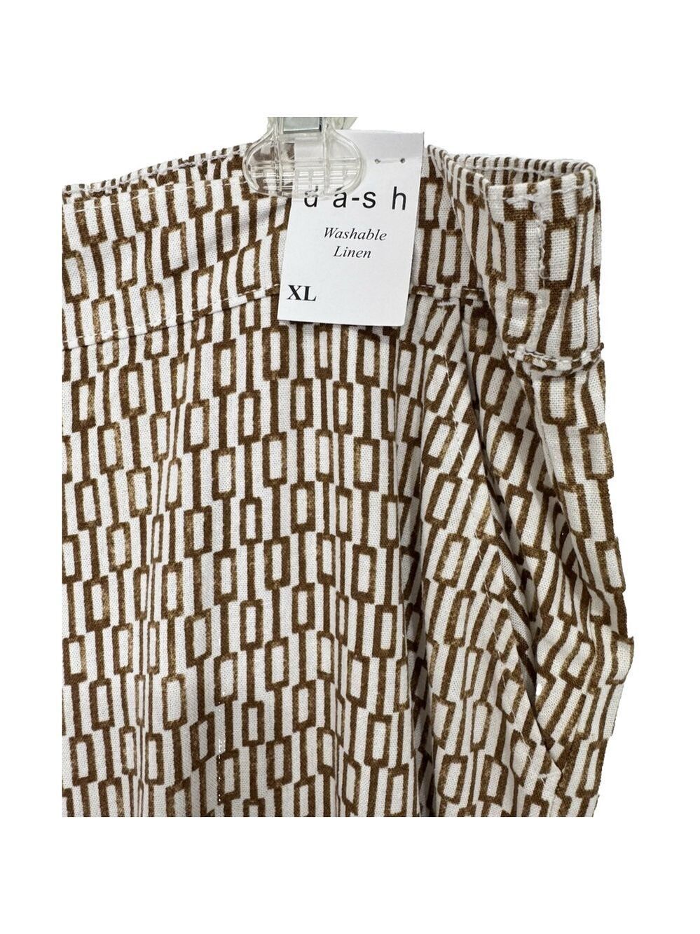 Dash Womens XL Linen Blend Pants Wide Leg Pants Casual Brown White Geometric - Picture 3 of 7